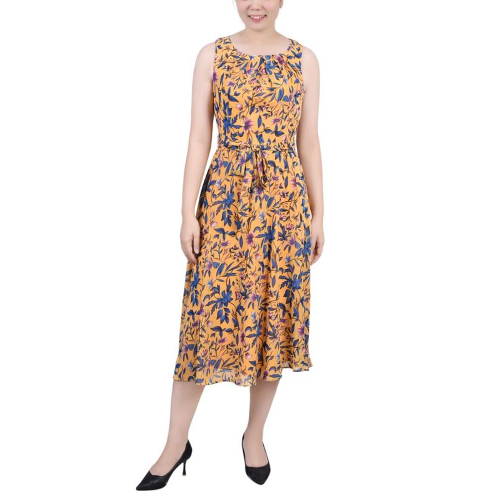 NY Collection Petite Sleeveless Chiffon Belted Dress